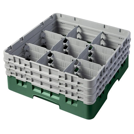 Giá Đựng Ly Camrack® Cambro 9S638119 9 Ngăn - 3 Thanh Nối Xám, Màu Xanh Lá Sherwood