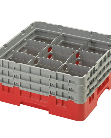 Giá Đựng Ly Camrack® Cambro 9S638163 9 Ngăn - 3 Thanh Nối Xám, Màu Đỏ