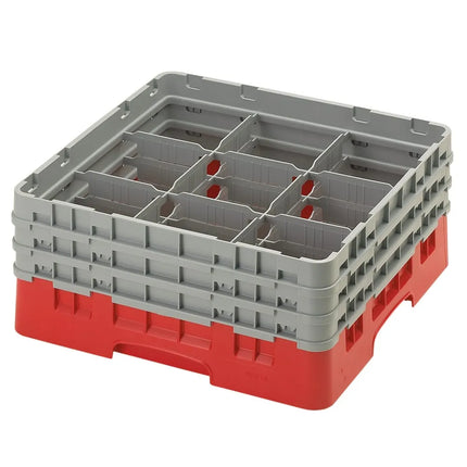 Giá Đựng Ly Camrack® Cambro 9S638163 9 Ngăn - 3 Thanh Nối Xám, Màu Đỏ