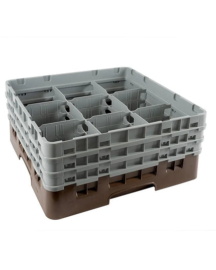 Giá Đựng Ly Camrack® Cambro 9S638167 9 Ngăn - 3 Thanh Nối Xám, Màu Nâu