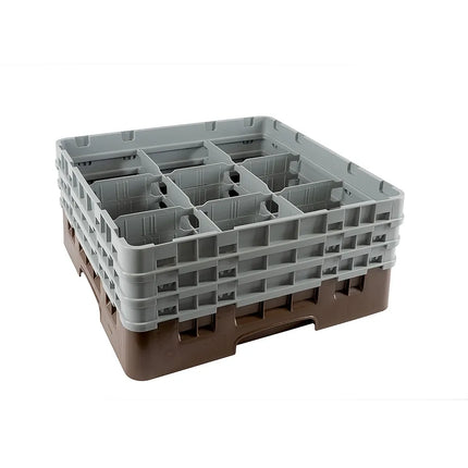 Giá Đựng Ly Camrack® Cambro 9S638167 9 Ngăn - 3 Thanh Nối Xám, Màu Nâu