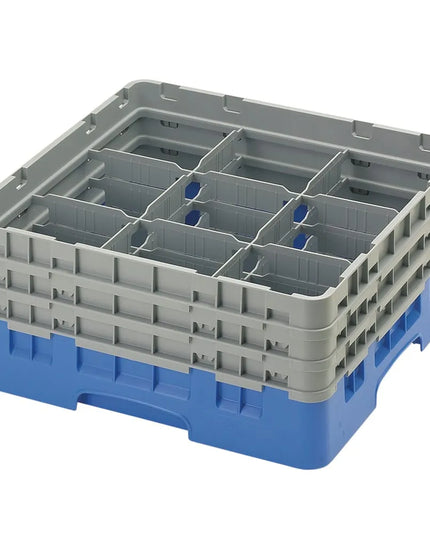 Giá Đựng Ly Camrack® Cambro 9S638168 9 Ngăn - 3 Thanh Nối Xám, Màu Xanh Dương