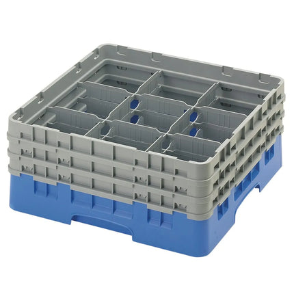 Giá Đựng Ly Camrack® Cambro 9S638168 9 Ngăn - 3 Thanh Nối Xám, Màu Xanh Dương