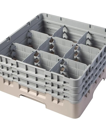 Giá Đựng Ly Camrack® Cambro 9S638184 9 Ngăn - 3 Thanh Nối Xám, Màu Beige