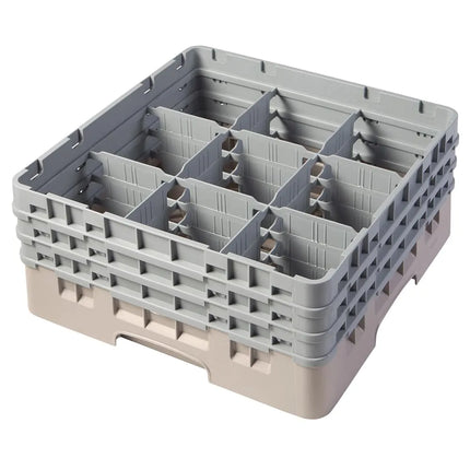 Giá Đựng Ly Camrack® Cambro 9S638184 9 Ngăn - 3 Thanh Nối Xám, Màu Beige