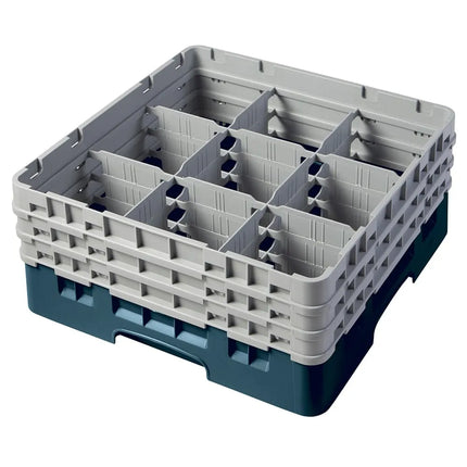 Giá Đựng Ly Camrack® Cambro 9S638414 9 Ngăn - 3 Thanh Nối Màu Xám, Xanh Teal