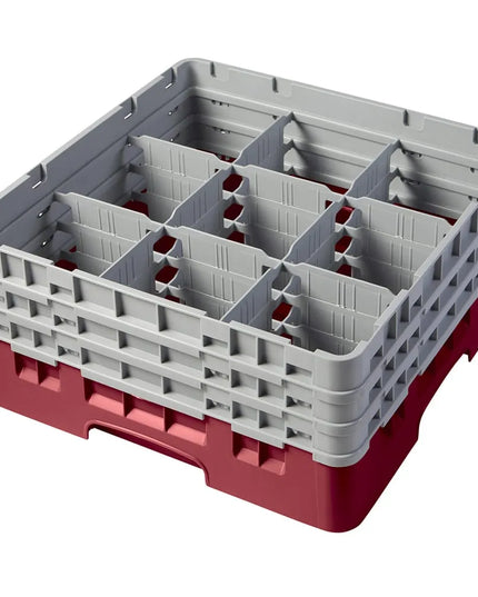 Giá Đựng Ly Camrack® Cambro 9S638416 9 Ngăn - 3 Thanh Nối Màu Xám, Đỏ Cranberry