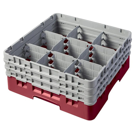 Giá Đựng Ly Camrack® Cambro 9S638416 9 Ngăn - 3 Thanh Nối Màu Xám, Đỏ Cranberry