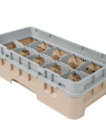 Giá Rửa Cốc Camrack Cambro 10HC414184 Nửa Khay 10 Ngăn (1) Thanh Nâng Màu Be