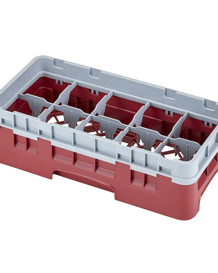 Giá Rửa Ly Camrack Cambro 10HS318416 - Có Thanh Nối, 10 Ngăn, Màu Cranberry