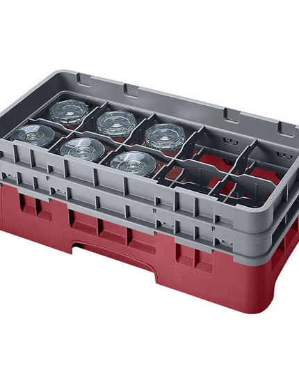 Giá Rửa Ly Camrack Cambro 10HS434416 10 Ngăn (2) Thanh Nâng Màu Đỏ Cranberry
