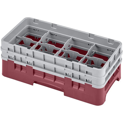 Giá Rửa Ly Camrack Cambro 8HS434416 Nửa Khay, (2) Thanh Nối, 8 Ngăn, Đỏ Cranberry