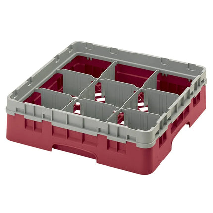 Giá Rửa Ly Camrack® Cambro 9S318416 9 Ngăn - (1) Thanh Nối Màu Xám, Đỏ Cranberry