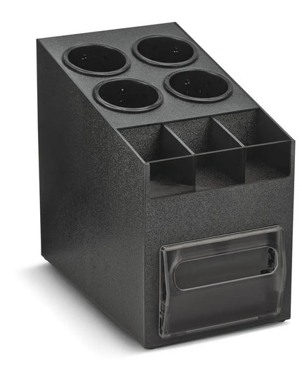 Hộp Đựng Khăn Giấy Vollrath CTNFO-06 100 Tờ Có (3) Ngăn Gia Vị & (4) Ngăn Dao Muỗng - 22.9 x 38.6 cm, Nhựa, Đen