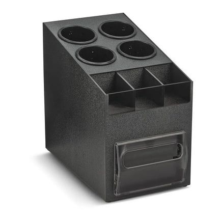 Hộp Đựng Khăn Giấy Vollrath CTNFO-06 100 Tờ Có (3) Ngăn Gia Vị & (4) Ngăn Dao Muỗng - 22.9 x 38.6 cm, Nhựa, Đen
