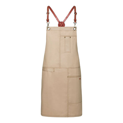 KARLOWSKY | Cross-Back Bib Apron Urban X-Style – Beige - 680×800 mm - 100% Cotton - Leather Straps