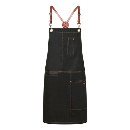 KARLOWSKY | Cross-Back Bib Apron Urban X-Style – Black - 680×800 mm - 100% Cotton - Leather Straps