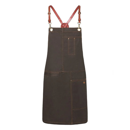 KARLOWSKY | Cross-Back Bib Apron Urban X-Style – Chocolate - 680×800 mm - 100% Cotton - Leather Straps