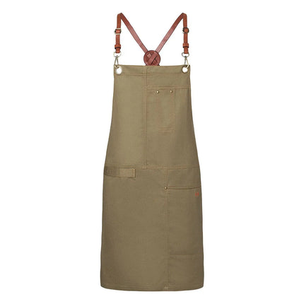 KARLOWSKY | Cross-Back Bib Apron Urban X-Style – Khaki - 680×800 mm - 100% Cotton - Leather Straps