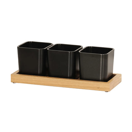 Kệ Trưng Bày Hũ Gia Vị Cà Phê/Trà Cal-Mil 23207-21 3 Ngăn Chữ Nhật - Đen/Gỗ Sồi