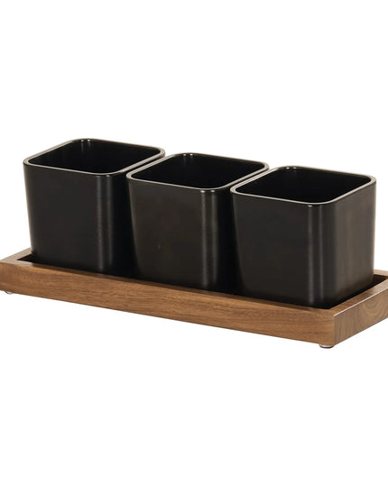Kệ Trưng Bày Hũ Gia Vị Cà Phê/Trà Cal-Mil 23207-78 3 Ngăn Chữ Nhật - Đen/Gỗ Óc Chó
