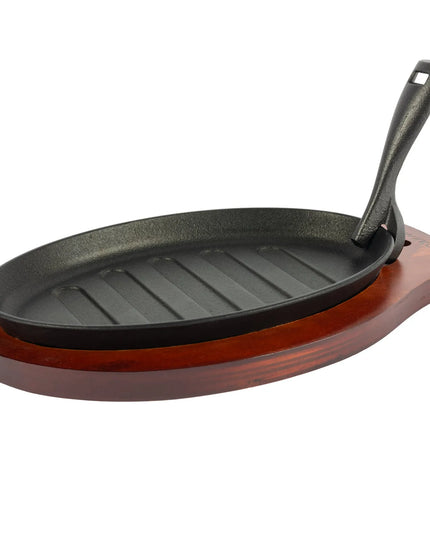 Khay Bít Tết Oval Gang Winco ISP-3, Đế Gỗ Tay Cầm Bảo Vệ