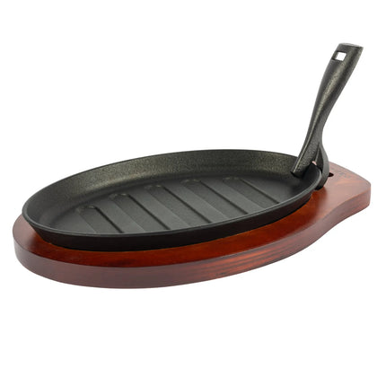 Khay Bít Tết Oval Gang Winco ISP-3, Đế Gỗ Tay Cầm Bảo Vệ