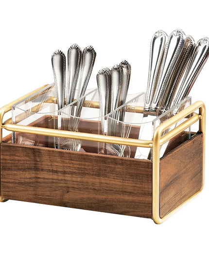 Khay Đựng Dao Dĩa 3 Ngăn Cal-Mil 3700-46 24.1 cm x 16.5 cm x 14 cm Gỗ Óc Chó/Đồng Thau