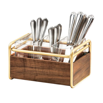 Khay Đựng Dao Dĩa 3 Ngăn Cal-Mil 3700-46 24.1 cm x 16.5 cm x 14 cm Gỗ Óc Chó/Đồng Thau