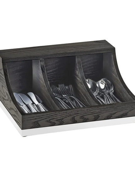 Khay Đựng Dao Muỗng Nĩa 3 Ngăn Cal-Mil 3802-87 34.9 cm x 29.2 cm, Gỗ Sồi, Xám Đậm