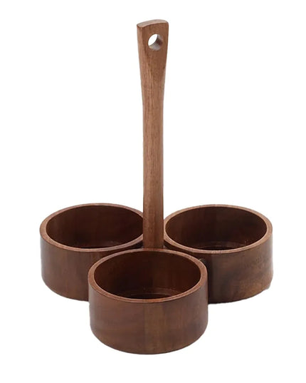 Khay Đựng Gia Vị Tròn 3 Ngăn American Metalcraft SCAW7 - Gỗ, Nâu
