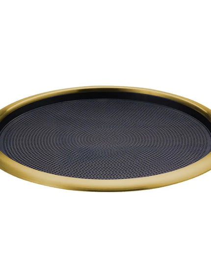 Khay Tròn Chống Trượt Service Ideas TR1614RIVG 40.6 cm Thép Không Gỉ Lớp Mạ Vintage Gold Đệm Cao Su Đen