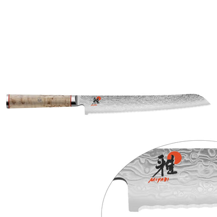 MIYABI | 5000 MCD Bread Knife Serrated 230 mm – Masur Birch - Made in Japan - Flower-Damascus