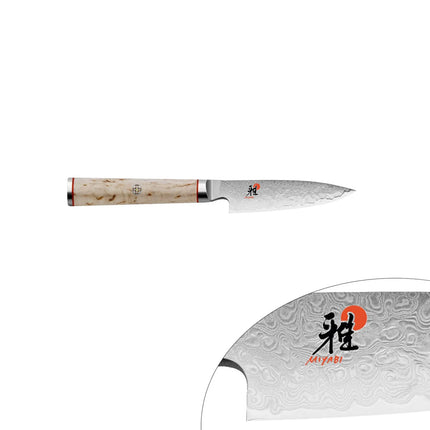 MIYABI | 5000 MCD Shotoh Paring Knife 90 mm – Masur Birch - Made in Japan - Flower-Damascus