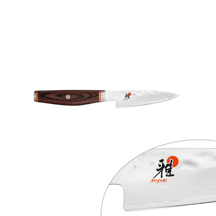 MIYABI | 6000 MCT Shotoh Fruit & Vegetable Knife 90 mm – Plain Edge - Pakka Wood Handle - Made in Japan