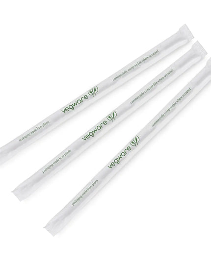Ống Hút Jumbo Có Bọc Vegware 21cm - PLA, Sọc Xanh Lá (WS07-GSW)