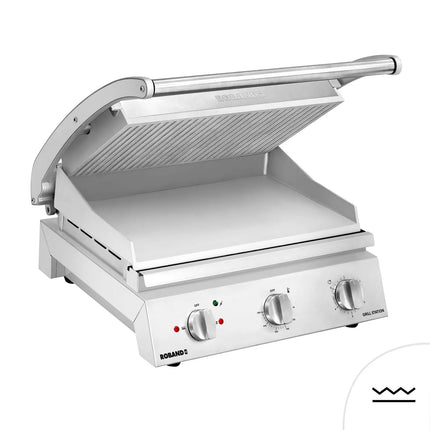ROBAND | Commercial Contact Grill - Heavy Duty Panini Press PREMIUM – 375×275 mm – 2.25 kW – Ribbed Top & Smooth Bottom Plates