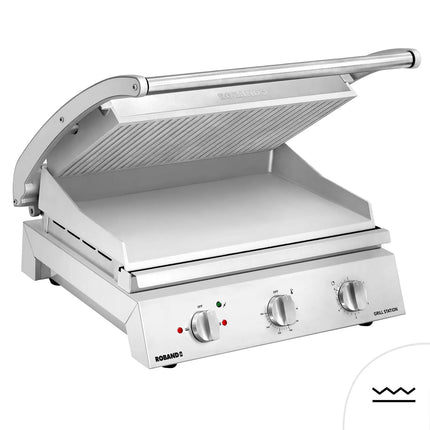 ROBAND | Commercial Contact Grill - Heavy Duty Panini Press PREMIUM – 560×275 mm – 3.12 kW – Ribbed Top & Smooth Bottom Plates