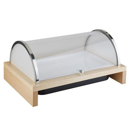 Roll-top Display Set - GGM Gastro BRIDGE - GN 1/1 - Acrylic - 635x425mm - Height: 310mm - incl. wooden frame, plastic container, melamine tray, cooling pack & roll-top lid