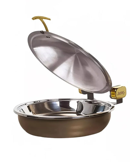 Spring USA 2382-567/36 15 1/4" Steel Sauteuse Pan Chafing Dish - Induction Ready, Bronze w/ Chrome Accents