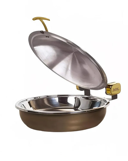 Spring USA 2382-597/36 15 1/4" Steel Sauteuse Pan Chafing Dish - Induction Ready, Bronze w/ Gold Accents