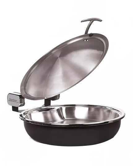 Spring USA 2382-8/36 15 1/4" Steel Sauteuse Pan Chafing Dish - Induction Ready, Titanium w/ Chrome Accents
