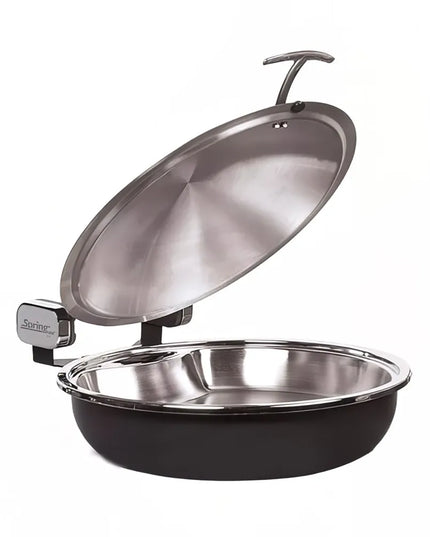 Spring USA 2382-88/36 15 1/4" Steel Sauteuse Pan Chafing Dish - Induction Ready, Titanium w/ Black Pearl Accents