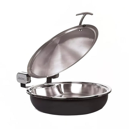 Spring USA 2382-88/36 15 1/4" Steel Sauteuse Pan Chafing Dish - Induction Ready, Titanium w/ Black Pearl Accents