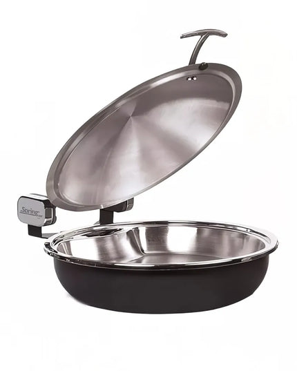 Spring USA 2382-897/36 15 1/4" Steel Sauteuse Pan Chafing Dish - Induction Ready, Titanium w/ Gold Accents