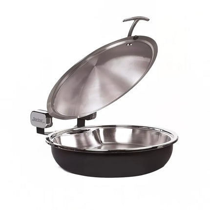 Spring USA 2382-897/36 15 1/4" Steel Sauteuse Pan Chafing Dish - Induction Ready, Titanium w/ Gold Accents