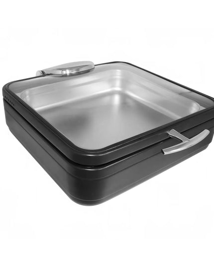 Spring USA 2574-8/23 6 qt Square Induction Chafer - Lift Off Glass Lid, Stainless Steel, Titanium