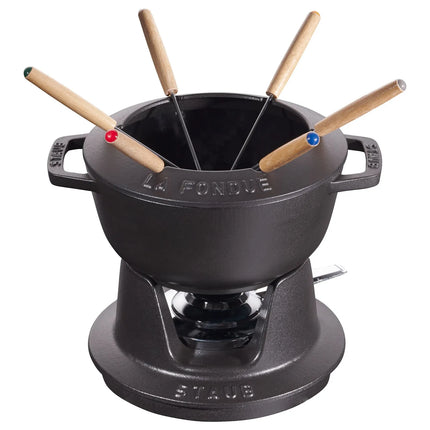 STAUB | Cast Iron Fondue Set – Ø 18 cm - Black - 6 Forks, Burner, Board