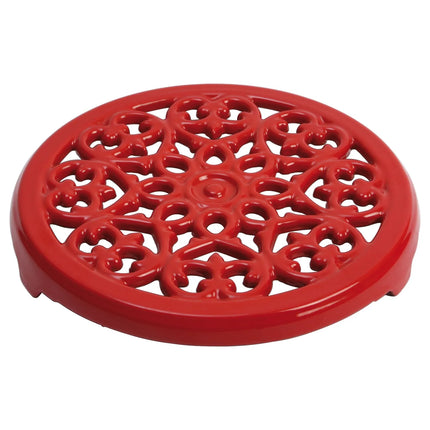 STAUB | Cast Iron Trivet Pot Stand – Lily Design - Ø230 mm - Cherry Red