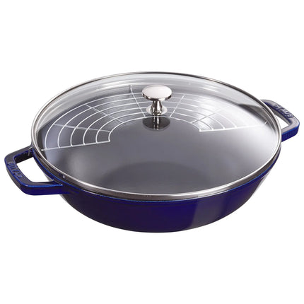 STAUB | Cast Iron Wok Pan with Glass Lid – Ø 30 cm - Dark Blue - All Hobs + Oven